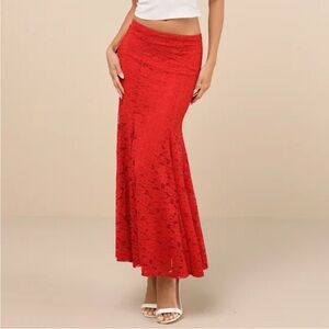 Lulus Red Lace mermaid Midi Skirt